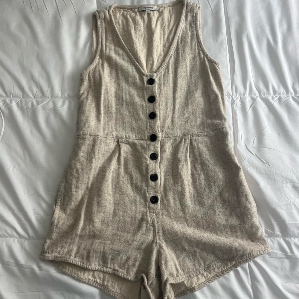 Madewell Textured Cream Button-Front Jumpsuit